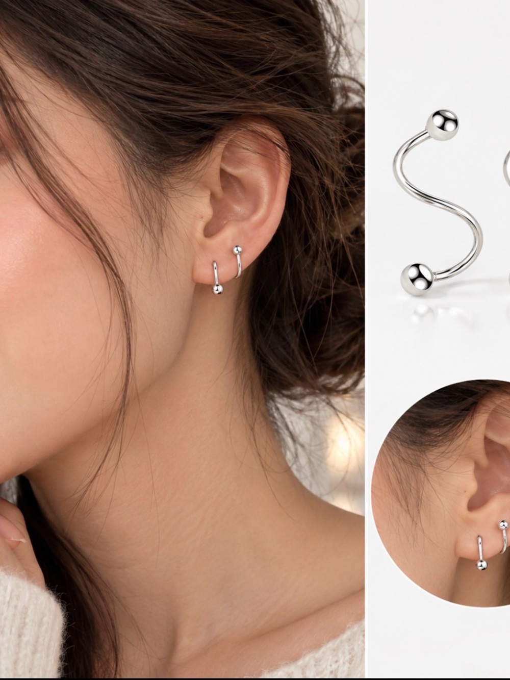 Lily Luxe Minimalist Silver Double Ball Hoop Earrings - Women Jewelry